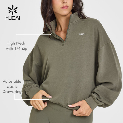 HUCAI Custom Wrap-front Sports Hoodie with Elasticated Waistband China Supplier