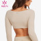 HUCAI Sportswear Manufacturer OEM Women Spandex Sexy Square Neck Pleated Sports Long Sleeved
