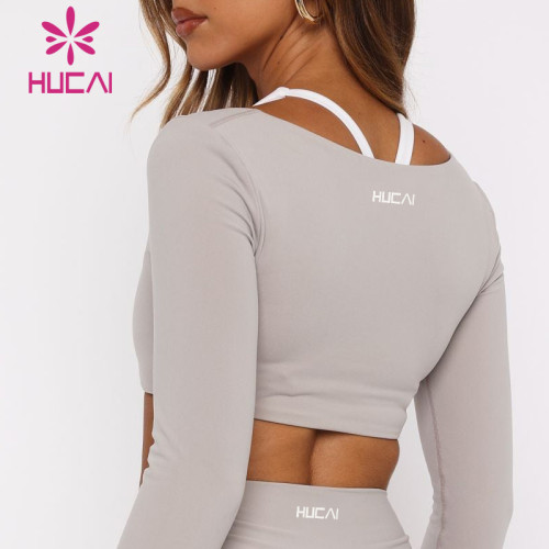 HUCAI Custom 71% Polyester 29% Spandex Square Neck Sexy Yoga Gym Crop Top