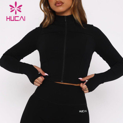 HUCAI Custom Full Zip Crop Top Hoodie Warm Premium Fabric Jackets Manufacturer