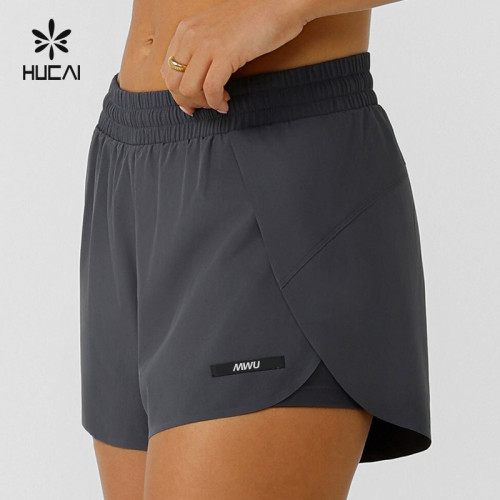 HUCAI Custom Women Sportswear Compressive Lining Phone Pocket 2-in-1 Fitness Running Shorts