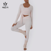 Custom Women Yoga Wrap Crop Top Sexy Knot Cross Sexy Deep V Neck| Hucai Sportswear Manufacturer