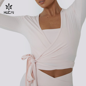 Custom Women Yoga Wrap Crop Top Sexy Knot Cross Sexy Deep V Neck| Hucai Sportswear Manufacturer