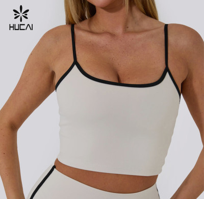 Custom Yoga Tank Top Square Neck Splicing Hit Stripe Adjustable|HUCAI Sportswear Manufacturer