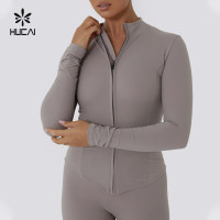 HUCAI OEM Sportswear Spandex Zip up Lightweight Slim Fit Quick Dry Yoga Jacket Women