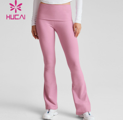HUCAI OEM Custom Yoga Leggings Flared Ankle Adjustable Foldover Waistband Bootcut