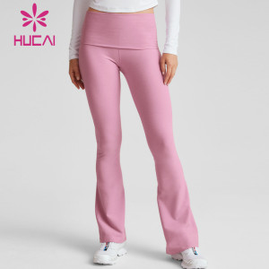 HUCAI OEM Custom Yoga Leggings Flared Ankle Adjustable Foldover Waistband Bootcut