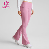HUCAI OEM Custom Yoga Leggings Flared Ankle Adjustable Foldover Waistband Bootcut