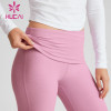 HUCAI OEM Custom Yoga Leggings Flared Ankle Adjustable Foldover Waistband Bootcut