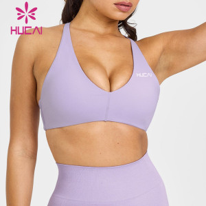 HUCAI Sportswear Custom Sports Bras High Quality Removable Pads V-neckline Adjustable Straps