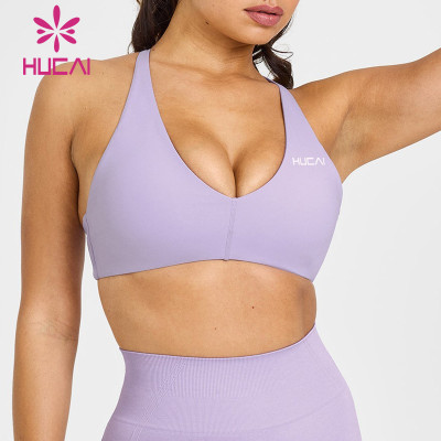 HUCAI Sportswear Custom Sports Bras High Quality Removable Pads V-neckline Adjustable Straps