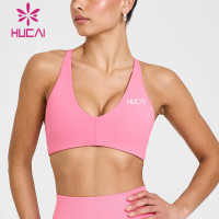 HUCAI Sportswear Custom Sports Bras High Quality Removable Pads V-neckline Adjustable Straps