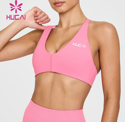 HUCAI Sportswear Custom Sports Bras High Quality Removable Pads V-neckline Adjustable Straps
