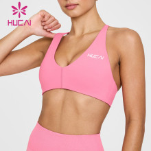 HUCAI Sportswear Custom Sports Bras High Quality Removable Pads V-neckline Adjustable Straps