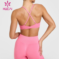 HUCAI Sportswear Custom Sports Bras High Quality Removable Pads V-neckline Adjustable Straps