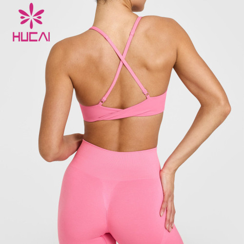 HUCAI Sportswear Custom Sports Bras High Quality Removable Pads V-neckline Adjustable Straps
