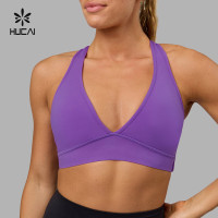 HUCAI Sportswear Custom Sports Bras High Quality  Sexy Deep V Neck Padded Cross Back