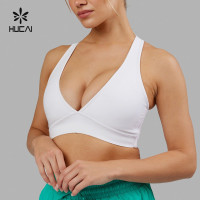 HUCAI Sportswear Custom Sports Bras High Quality  Sexy Deep V Neck Padded Cross Back
