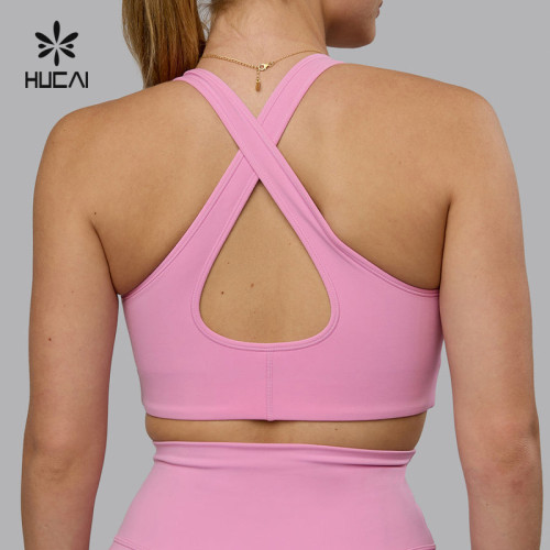 HUCAI Sportswear Custom Sports Bras High Quality  Sexy Deep V Neck Padded Cross Back