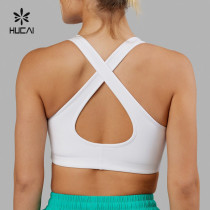 HUCAI Sportswear Custom Sports Bras High Quality  Sexy Deep V Neck Padded Cross Back