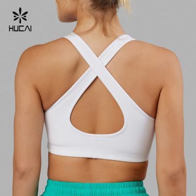 HUCAI Sportswear Custom Sports Bras High Quality  Sexy Deep V Neck Padded Cross Back