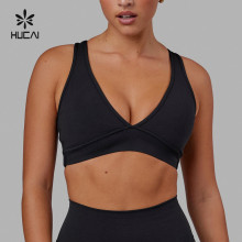 HUCAI Sportswear Custom Sports Bras High Quality  Sexy Deep V Neck Padded Cross Back