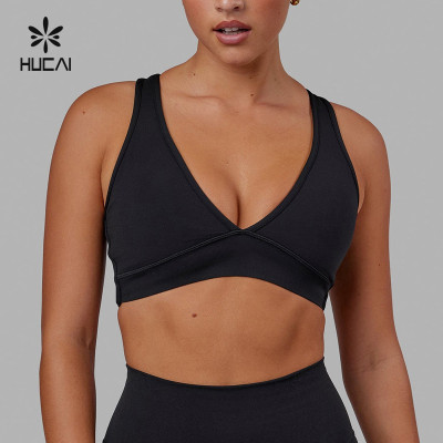 HUCAI Sportswear Custom Sports Bras High Quality  Sexy Deep V Neck Padded Cross Back