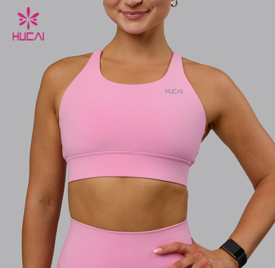 HUCAI Sportswear Custom U Neck Removable Padding Adjustable Cross Back Training Sports Bra