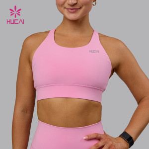 HUCAI Sportswear Custom U Neck Removable Padding Adjustable Cross Back Training Sports Bra