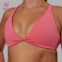 HUCAI Sportswear Custom logo Polyester Sexy Deep V Neck Front Twist Women Sports Yoga Bra