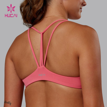 HUCAI Sportswear Custom logo Polyester Sexy Deep V Neck Front Twist Women Sports Yoga Bra