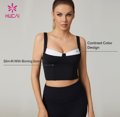 HUCAI Custom high-end yoga clothing Sculpting Fit with Curved Cup Design Contrast Sports Bra