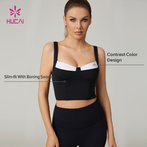 HUCAI Custom high-end yoga clothing Sculpting Fit with Curved Cup Design Contrast Sports Bra