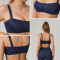 HUCAI Custom high-end Denim-Look Square Neckline High-Stretch Sweat-Wicking Sports Bra