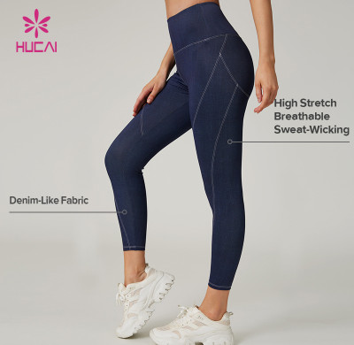 HUCAI Custom high-end Denim-Look High-Stretch Sweat-Wicking Sports Leggings