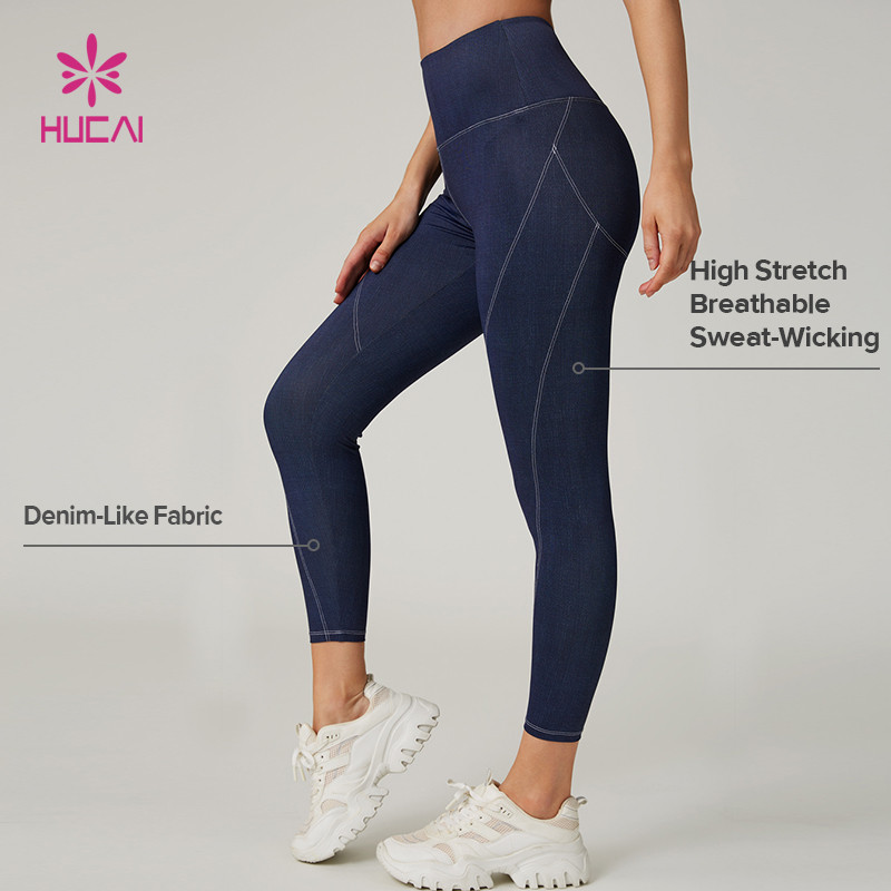 HUCAI Custom high-end Denim-Look High-Stretch Sweat-Wicking Sports Leggings