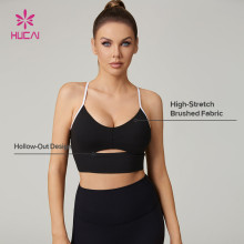 HUCAI Custom Brushed Yoga Fabric Hollow-Out Detail Thin-Strap High-Stretch Yoga Tank Top