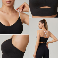 HUCAI Custom Brushed Yoga Fabric Hollow-Out Detail Thin-Strap High-Stretch Yoga Tank Top