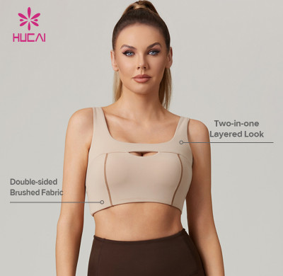 HUCAI Custom Naked Feel Double-Brushed Layered-Look Hollow-Out High-Stretch Yoga Bra
