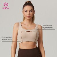 HUCAI Custom Naked Feel Double-Brushed Layered-Look Hollow-Out High-Stretch Yoga Bra