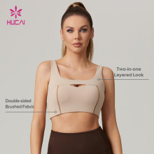 HUCAI Custom Naked Feel Double-Brushed Layered-Look Hollow-Out High-Stretch Yoga Bra