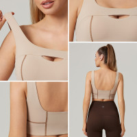 HUCAI Custom Naked Feel Double-Brushed Layered-Look Hollow-Out High-Stretch Yoga Bra