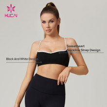 HUCAI Custom Polyester Spandex Breathable Sweetheart Neckline Contrast Color Yoga Sports Bra