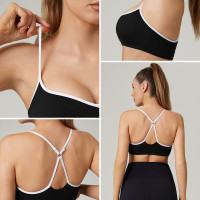 HUCAI Custom Polyester Spandex Breathable Sweetheart Neckline Contrast Color Yoga Sports Bra