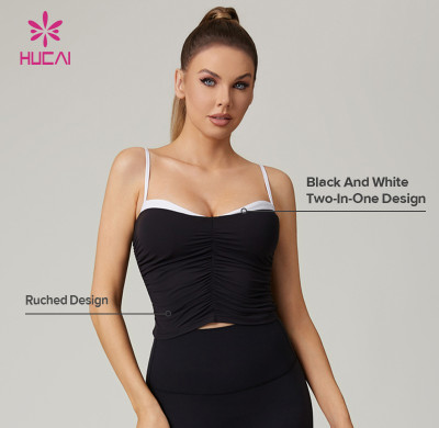 HUCAI Custom Two-In-One Design Contrast Color Slim-fit Ruched Skin-friendly  Workout Crop Top