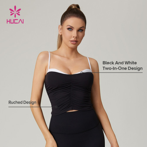 HUCAI Custom Two-In-One Design Contrast Color Slim-fit Ruched Skin-friendly  Workout Crop Top