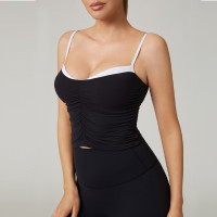 HUCAI Custom Two-In-One Design Contrast Color Slim-fit Ruched Skin-friendly  Workout Crop Top