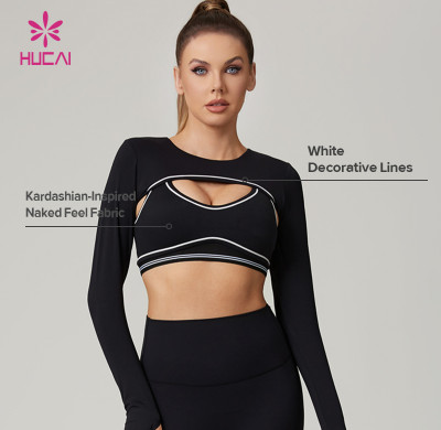 HUCAI Custom Cropped Seamline Pullover in Kardashian-Inspired Fabric Layering Yoga Top