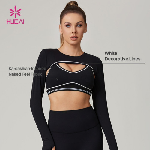 HUCAI Custom Cropped Seamline Pullover in Kardashian-Inspired Fabric Layering Yoga Top
