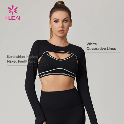 HUCAI Custom Cropped Seamline Pullover in Kardashian-Inspired Fabric Layering Yoga Top